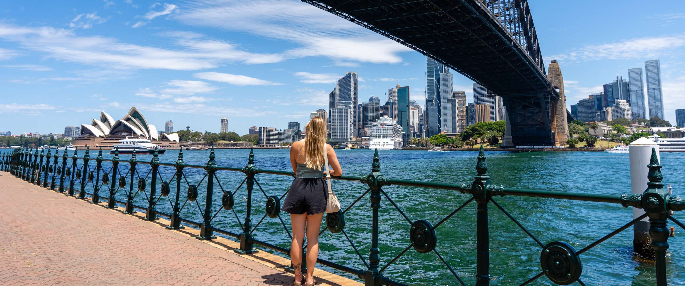 Personne regardant le port de Sydney avec l’Opéra et le Harbour Bridge
