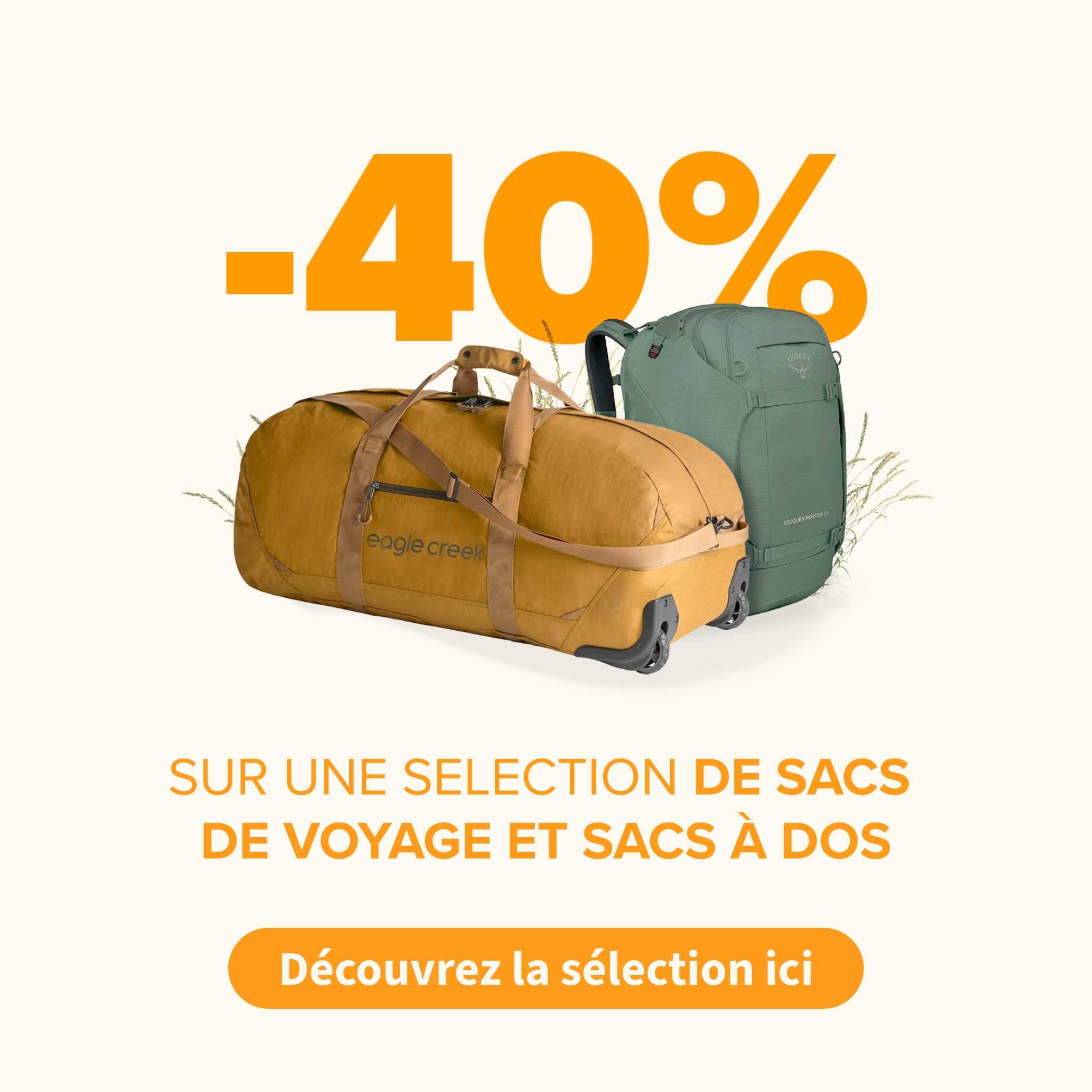 -40 % sur une selection de sacs de voyage et sacs à dos