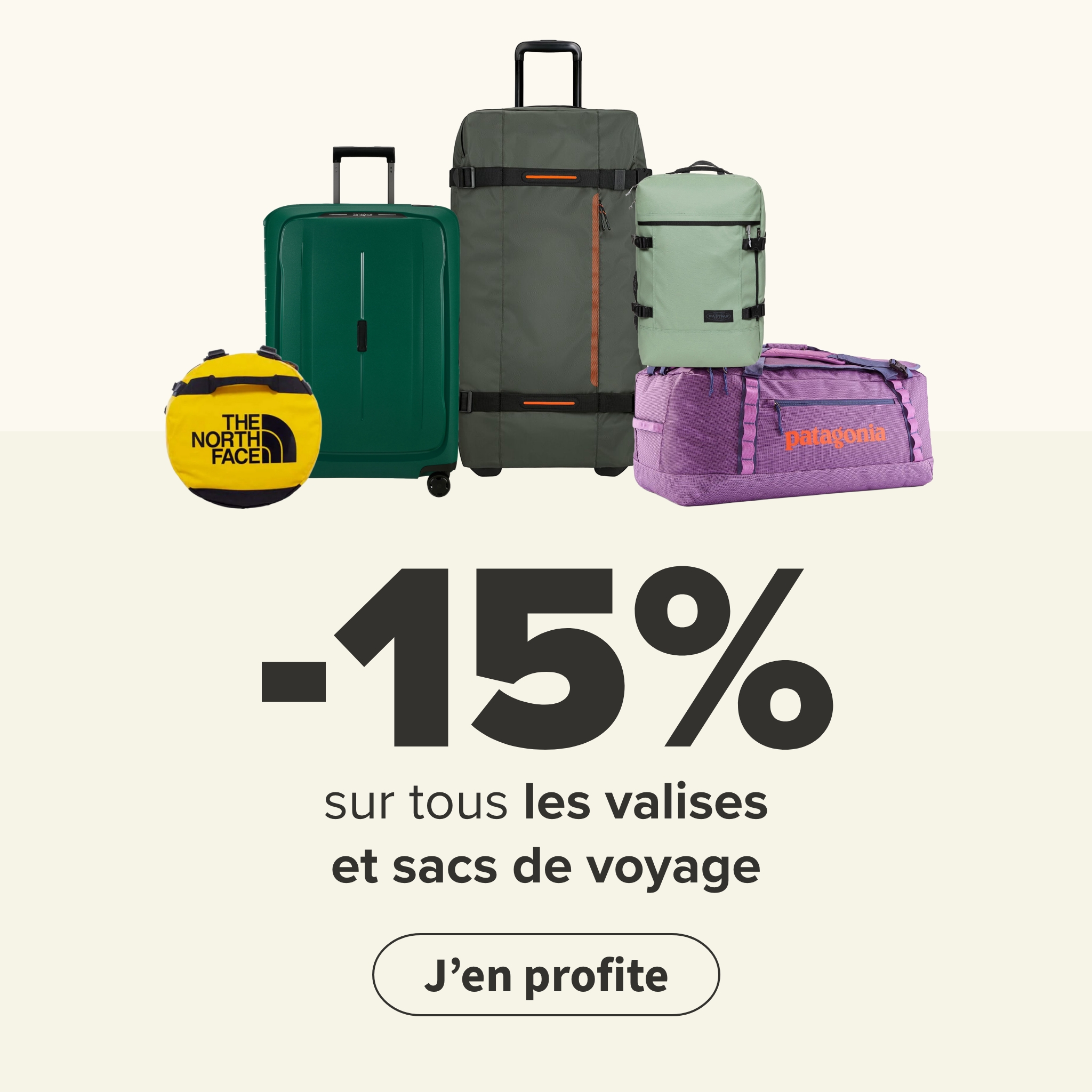 15% sur tous les valises et sacs de voyage 